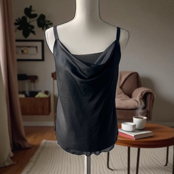 BLACK Womens Satin Cowl Tank Top Size XXS - Picture 1 of 6